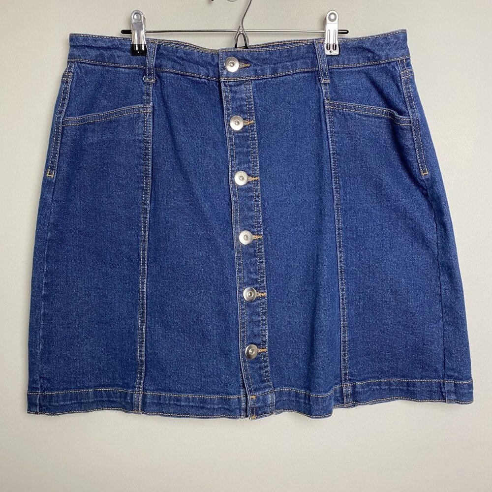Style & Co Women's Size 14 Blue Denim A-Line Button Front Mini Skirt